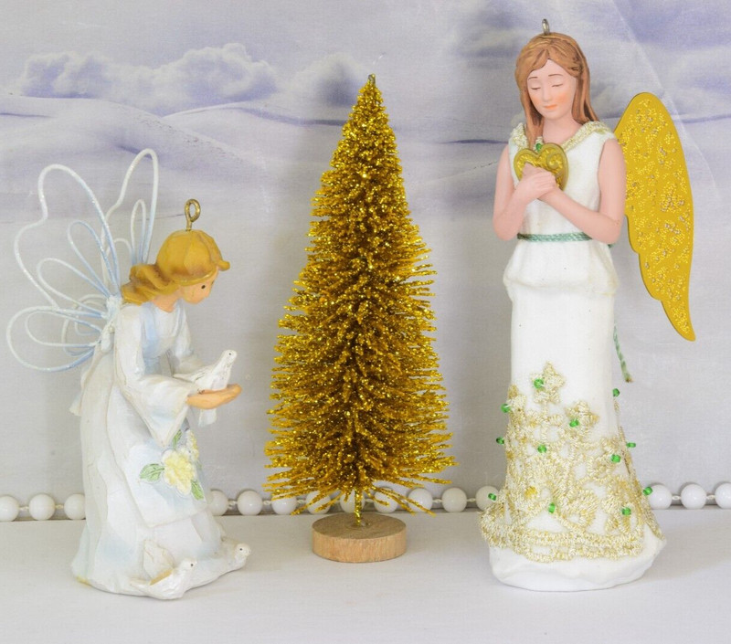 Hallmark & Roman Angel Ornaments With Gold Bottle Christmas Tree