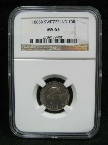 1885-B Switzerland 10 Rappen - NGC  MS 63