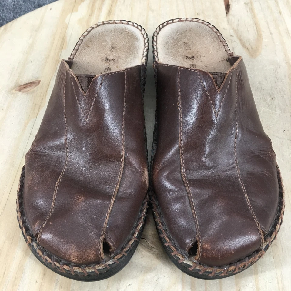 Zapatos Cabeza de Pato Mujer 7.5 W Anchos Zuecos Mules Sin Cordones Marrón 156202 Cuero Planos Foto 4 de 4