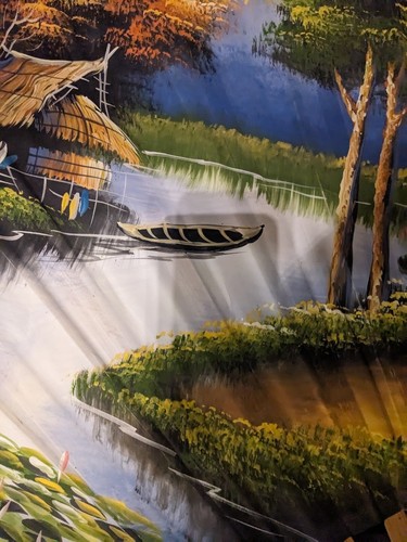 Large Hand Made Bamboo Hand Painted Wall Hanging Village In Paradise 60" X 35" - Picture 7 of 15