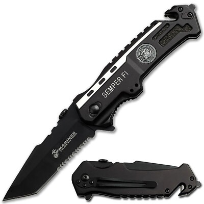 Knife USMC 8.5'' Overall Liner lock Assisted Opening Black Blade/Handle M-A1002TS