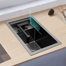 Single Bowl Kitchen Bar Sink Hidden Drop-in Kitchen Sink with Folding Faucet New