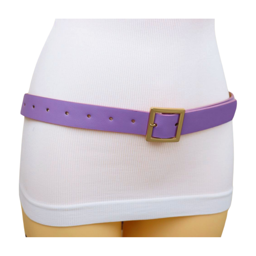 Mujer Lavanda Piel Sintética Flaco Negocios Cinturón Oro Metal Cuadrado Buckle S - Imagen 20 de 24