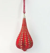 Frontgate Handpainted Glass Ornament Christmas Ornate Red Large 6 Inch