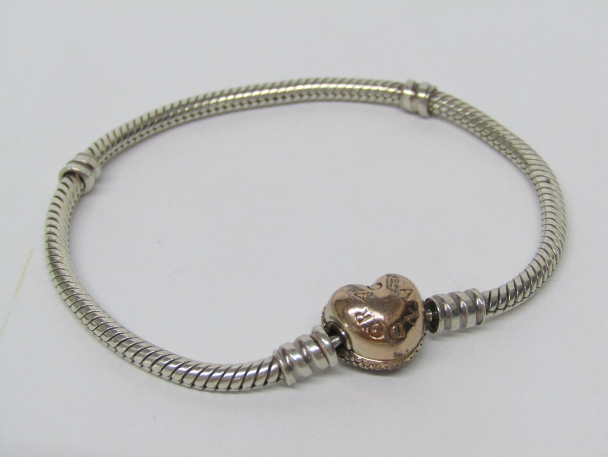 Pandora Moments Sparkling Pave Two Tone Heart Clasp Bracelet 7