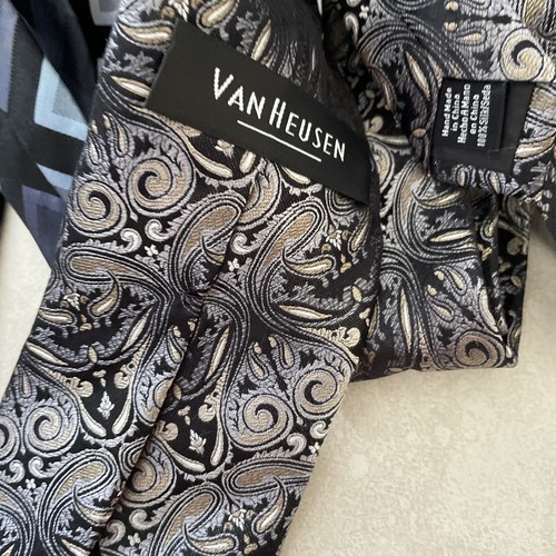 Van Heusen Mens Tie Blue Black Beige Geomatic One Size Silk Classic Designer - Picture 5 of 9