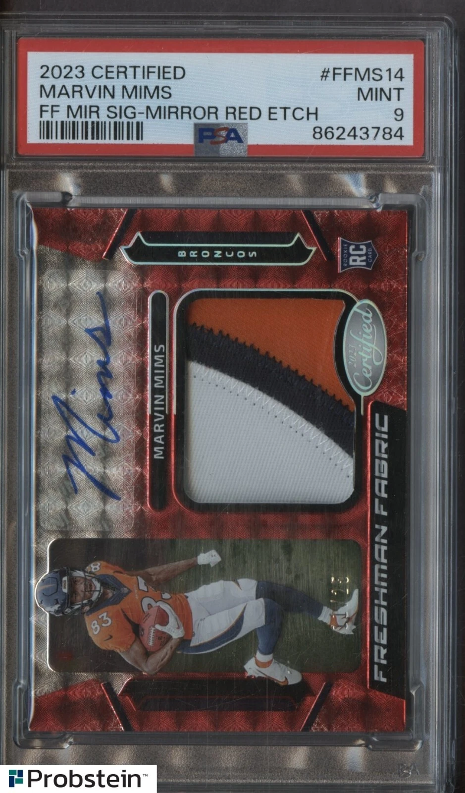 Marvin Mims Panini Certified Freshman Fabric Mirror Signature #FFMS14 Mirror Red Etch