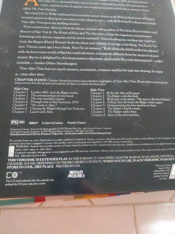 Time After Time Laserdisc LD Very Good Condition Very Rare Malcolm McDowell  Foto 2 de 3