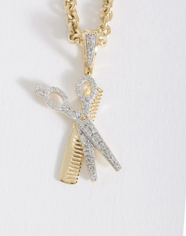 2Ct Lab Diamond Scissors Comb Pendant in 14K Gold Plating-image
