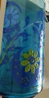 Vintage Anchor Hocking Cobalt BLUE Glass Tumblers Set Applied Glaze Flowers NIB