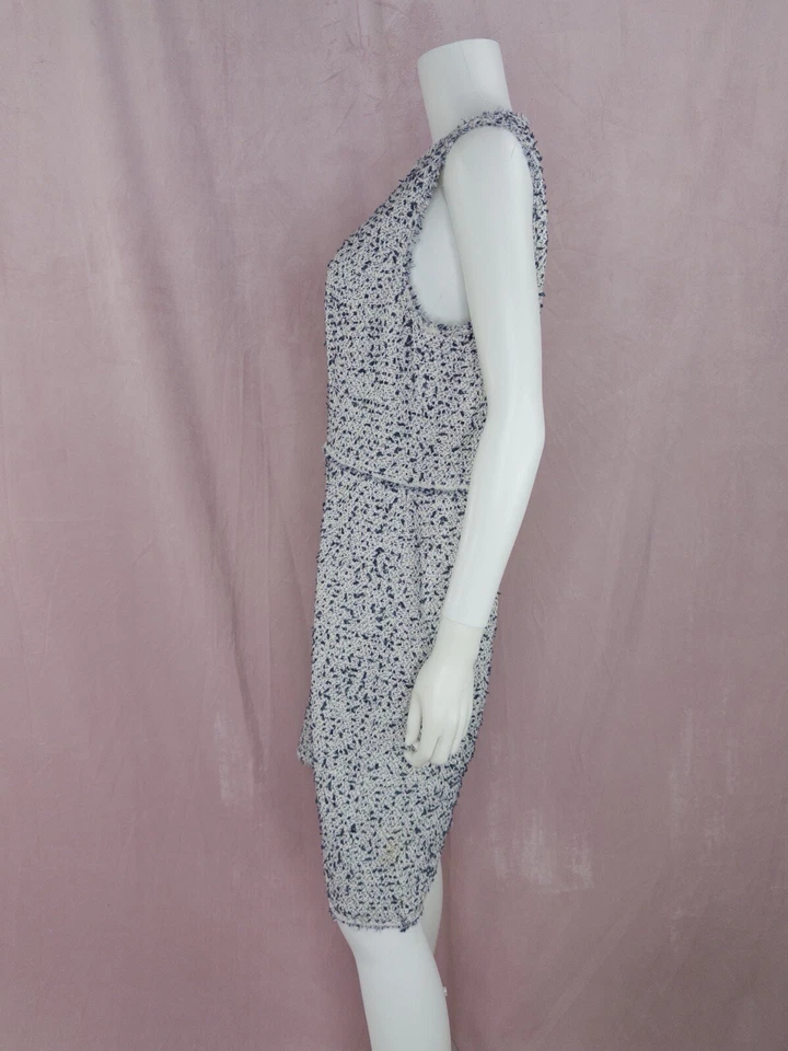 Rebecca Taylor Womens Blue White Tweed Dress Size 14 Sleeveless Gossip Girl - Image 2 of 4