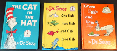 Lot Of Three Vintage Dr. Seuss Books Green Eggs/Cat n Hat/Red Fish, Blue Fish