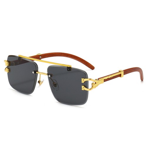 Klassische Randlose Doppelsteg-Sonnenbrille Mit Geschliffenem Rand Dunkle > - Bild 6 von 18