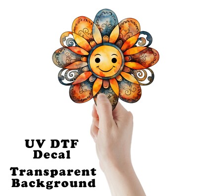Boho Smiley Face UV DTF Transparent Sticker / Decal