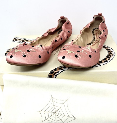 Charlotte Olympia Fabri Elastic Flat Pink Poly Satin Kitty Sz8.5US Women's Shoes - Picture 3 of 3