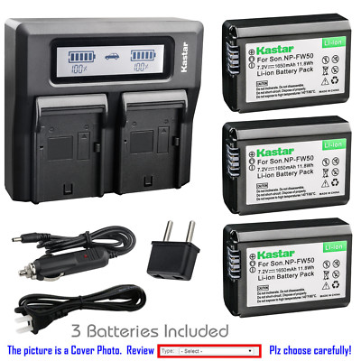 Kastar Battery LCD Dual Fast Charger for Sony NP-FW50 & Sony NEX-6 NEX-F3 Camera