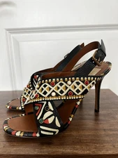 Valentino Hand Painted Tribal Black Leather Open Toe Sandals Heels EU 40/ 9 US