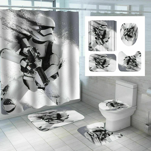 UK Star Wars Bathroom Shower Curtain Toilet Lid Cover Non-slip Mat Door Rug Set - Picture 7 of 14