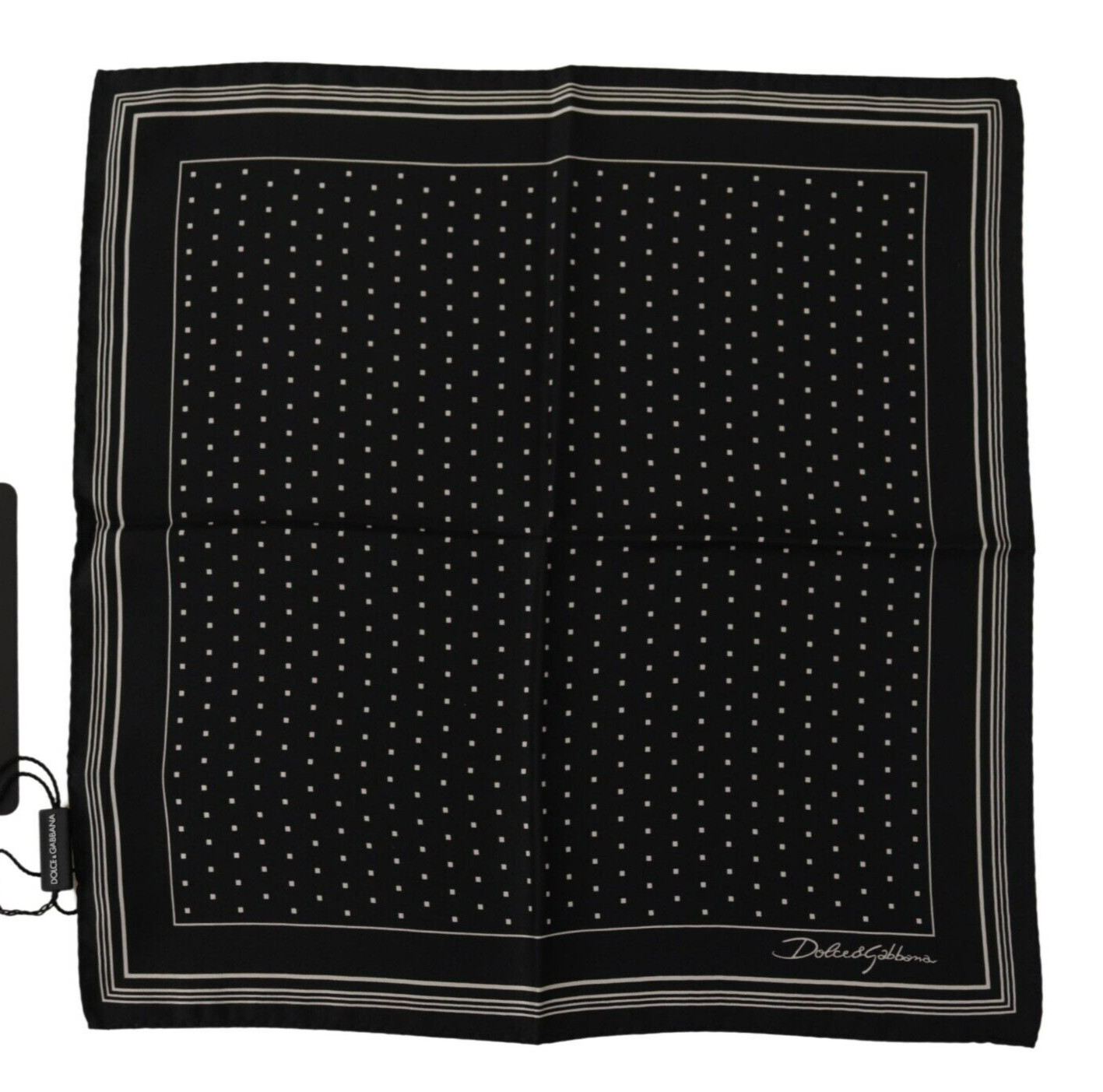 DOLCE - GABBANA Шарф Черный в горошек Квадратный платок с логотипом DG 30см X 30см 16590₽