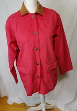 Boundary Waters Womans Petites Barn Coat Flannel Lining Leather Collar Red Small