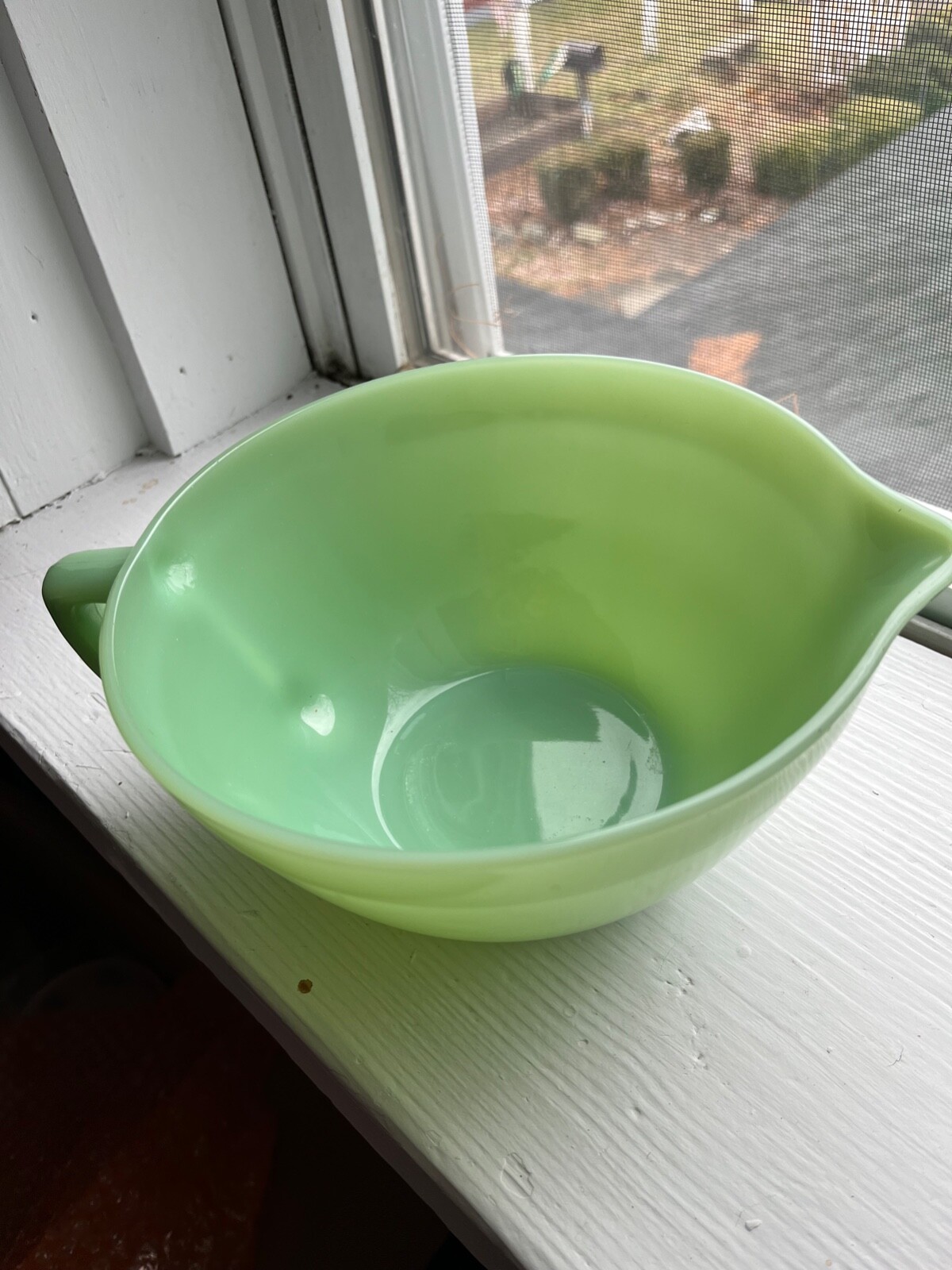 Vintage Fire King Jadeite Green Batter Bowl Banded Mixing With Spout