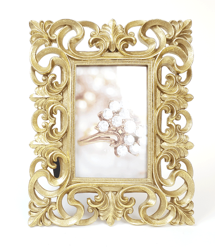 Photo Frame Delicate Ribbony Scrolls With Leafy Accents Bright Gold 4"x6"