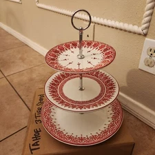 NEW Pottery Barn Fair Isle TAHOE Snowflake Three Tier TIDBIT Server Stand IN BOX