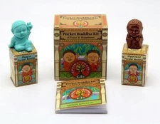 Pocket Buddha Kit of Peace & Happiness 2 figurines &40-pg book of Quotes 2 Fer 1