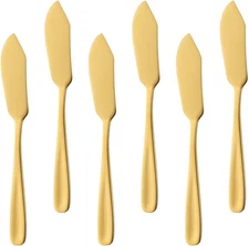 6 Pcs Stainless Steel Cheese & Butter Knives Set Gold Spreaders
