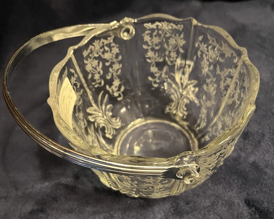 FOSTORIA NAVARRE CRYSTAL *4 3/8" ICE BUCKET w/METAL HANDLE and Tongs - Image 3 of 4