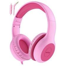 K1 Kids Headphones Wired with Mic, Volume Limit Headphones for Kids Fuscia Pink