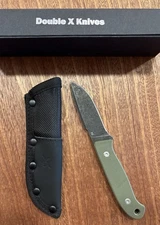 Double X Knives Bush Baby D2 Steel And Olive Green G10 Handle W/ Sheath