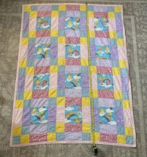 Vintage Handmade CAREBEARS Baby Toddler Quilt Pastel 80s 90s 41  x52  