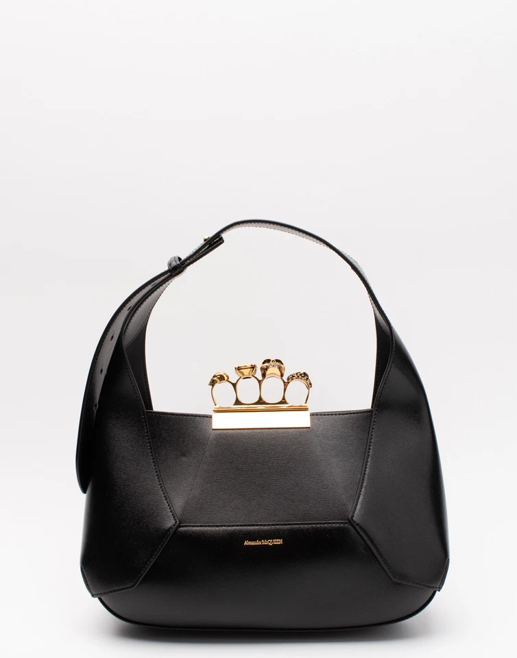 RRP€2775 ALEXANDER McQUEEN The Jewelled Leather Hobo Bag Skulls Four Ring Handle - Image 2 of 4