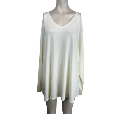 H by Halston Essentials Cream V Neck Long Sleeve Tunic Top Plus Size 2X