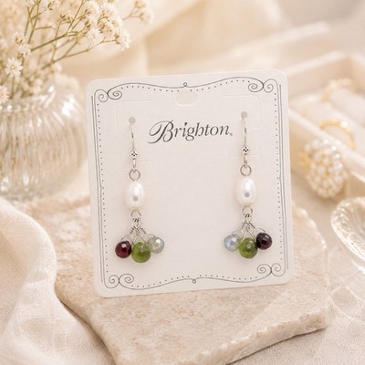 NWT Brighton Eye Candy Drop Earrings Pearl & Gemstone Dangle Silver Tone 
