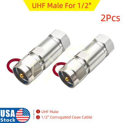 2Pcs PL259 UHF Male Plug Connector For 1/2 inch Corrugated Coax ANDREW LDF4-50A