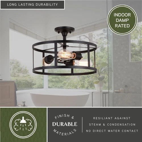 Vaxcel Lighting C0266 Akron 3 Light 15"W Semi-Flush Drum Ceiling - Bronze - Picture 10 of 12