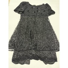 Vintage Lawrence Kazar Black Beaded Cocktail Formal Dress medium Silk