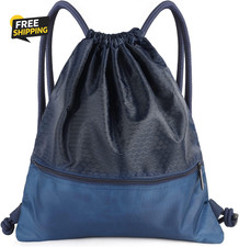 Drawstring Backpack Bag, Waterproof Draw String Back Sack with Zip Pocket,