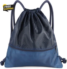 Drawstring Backpack Bag, Waterproof Draw String Back Sack with Zip Pocket,