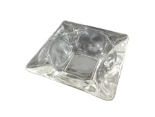 Clear Glass Ashtray 3-1/2" x 3-1/2" Square Mid Century Four Slot Vintage