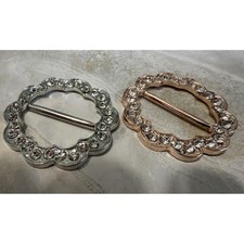 Rhinestone Buckle Flower Shape Silver Gold Tone Accessory Scarf Clip 2Pc