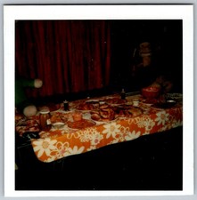 Vtg Polaroid Snapshot Photo Monkey Stuffed Animals Party Food Table 1970s