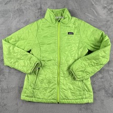 Patagonia Jacket Girls Large 12 Lime Green Quilted PrimaLoft Insulated Full Zip