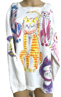 Lisa & Me Women's M Oversized Top Pullover Cat Lovers Hand painted