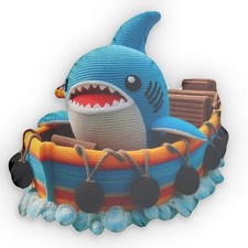 Crochet Shark Water Ride Plush Shaped Pillow, Ocean Boat Decor