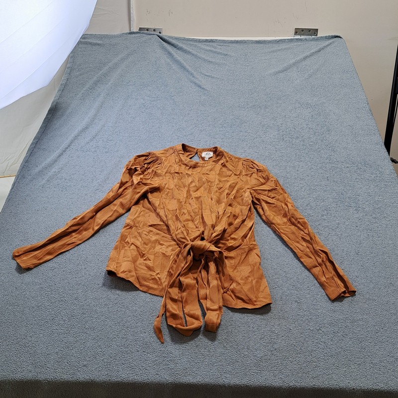 Anthropologie dRA Textured Check Wrap Blouse Top Womens Size 2XS Copper