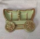 Vintage Frankoma Pottery Wagon Wheel Prairie Green Ashtray 4  1/2" x 6  1/2"