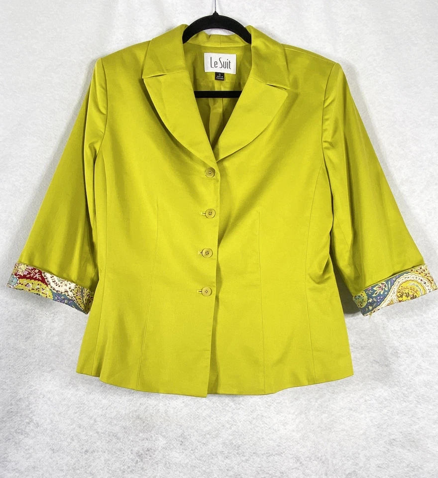 Le Suit 2 piezas Falda Traje Para Mujer’s 12 Verde Rojo Blazer Botones Paisley Mangas Largas Foto 3 de 4